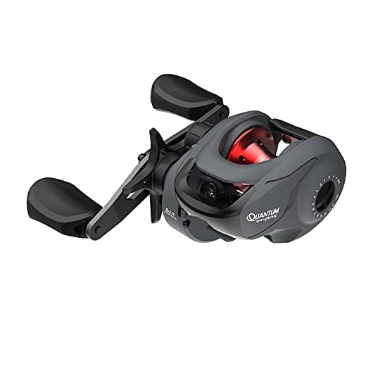 Quantum Invade Baitcast Fishing Reel, Size 100 Reel, Right-Hand Retrieve, Oversized Handle Knobs, Zero-Friction Pinion, Lightweight Graphite Frame, Dark Gray