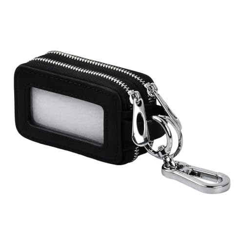 HoaaiGo Estuche de Cuero Para Llaves de Coche, Funda de piel unisex para llaves de coche, con cremallera y ventana transparente, Funda Protectora Para Llavero Automático (Negro)
