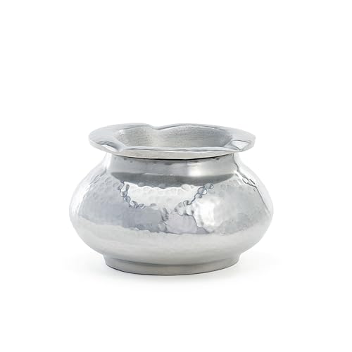 Handmade Moroccan Aluminum Ashtray - Indestructible Shiny Chrome Smokeless Ashtray - Decorative Cigarette Ashtray with Removable Lid (ASH011) (Hammered, Medium)