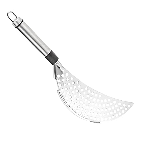 Framendino, Stainless Steel Crescent Pot Strainer Handle Pan Colander for Noodles Vegetables Spaghetti