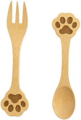 JB Home Collection, Set of 2 Dog Paw Bamboo Spoon and Fork, 5-Inch Mini Utensils for Appetizer, Dessert, Fruit, Ice Cream, Yogurt, Salt, Eco-Friendly Reusable Bamboo Tableware (1, 5-inch) image 4