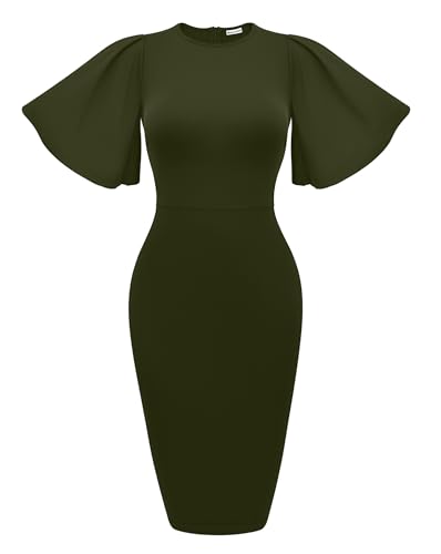 Fluffy sleeve pencil dress ボルドー　M Ruffle Sleeves Pencil Dress – Aisize