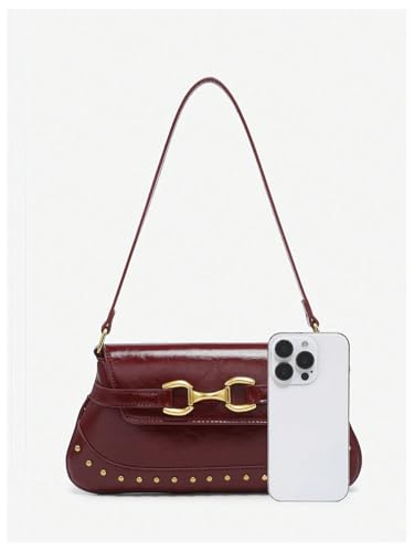 Verdusa Women's Buckle Rivet Decor Leather Shoulder Handbags Top Handle Underarm Bag4