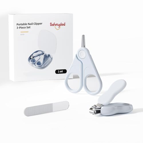 Safetydad Baby Nagelset, 4-in-1 Babynagelpflege Set mit Nagelschere, Nagelknipser und Glasnagelfeile, BPA-frei, Sicheres Pflege Set für Neugeborene und Kleinkinder, mit Reiseetui