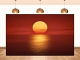 PEKRU 12x8ft Fabric Giant Red Sun Setting Over Calm Ocean Backdrop Dramatic Fiery Background for Tropical Summer Party Decorations Poolside Event Photo Shoot Studio Props