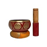 Nature's Own Tibetan Singing Bowl Set- Easy to Play- Meditation Sound Bowl Handcrafted in Nepal for Yoga, Mindfulness, Chakra Healing, Stress Relief- Spiritual Gifts for Women and Men (3.5 Inch, Red)