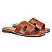 Elisabet Tang Retro Summer Trendy Flat Sandals for Women Fashion - Leather Beach Slide Slipper Comfort Daily Outdoor brown 10