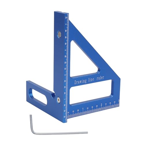 Larcele 3D Multi Angle Measuring Ruler, 45/90 Degree Aluminum Alloy Drawing Line Ruler Woodworking Square Protractor for Engineers, Carpenters, and Craftsmen HXC-01 (Blue,Imperial)