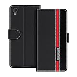 UOGNADGD Lederhülle Kompatibel mit BlackBerry DTEK50 Klappbares Portemonnaie-Hülle mit Magnetverschluss Ständer & Kartenfächern stoßfestem Schutz (Schwarz)