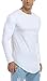 KESIHAN Mens Hipster Hip Hop Long Sleeve T Shirts Ripped Round Hemline Solid Round Neck Cotton Tops Small White