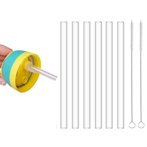 Replacement Plastic Straws for Owala Water Bottle 24oz & 32oz, 6 Drinking Straws with 2 Straw Cleaning Brush, Reusable Clear Straws for Owala Freesip Flip Insulated Stainless Steel Water Bottle