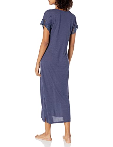 Natori Women's Zen Floral Short Sleeve Nightgown, Heather Night Blue, Extra Large - Thumbnail 2