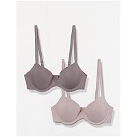 2-Pack Amazon Essentials Women's Underwire Demi Cup Microfibre Bras (Grey/Mauve)