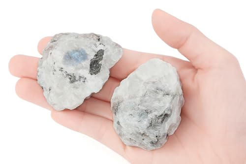 Image of 2Pcs Moonstone Crystals 1.8-2.2 inch Large Raw Crystals and Healing Stones Rough Rocks for DIY Wrapping Wire Cabbing Gifts Fountain Decoration Polishing Wicca Reiki Natural Rainbow Moonstone Rock