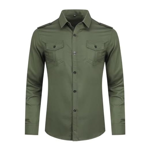 YOUTHUP herr fritidsskjorta bomull skjorta lång ärm militär slim fit skjorta med epulette