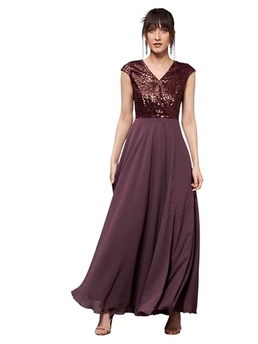 Image of Miss Chase Women's Round Neck Sleeve Embellished Fit Flare Maxi Dress