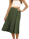 Naggoo Womens Button Down Midi Skirt High Waisted Aline Skirt Army Green S