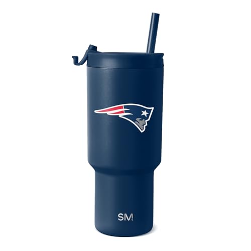 Simple Modern Officially Licensed NFL New England Patriots 30 oz Tumbler with Flip Lid and Straws | Insulated Cup Stainless Steel | Gifts for Men Women | Trek Collection | New England Patriots