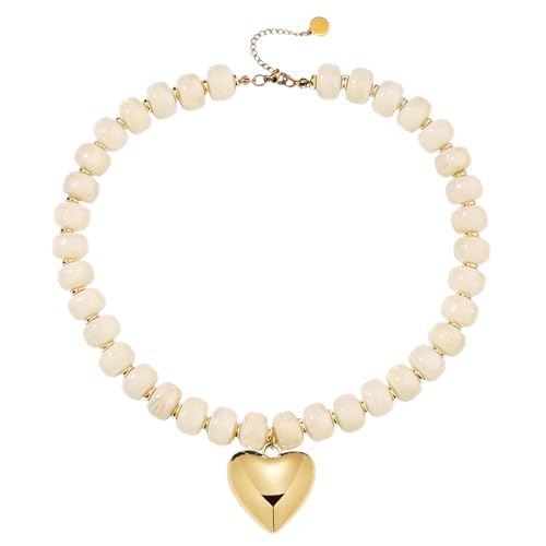 GelConnie White Beaded Necklace for Women Puffy Heart Chunky Boho Choker by GelConnie - Used condition - US$8.99