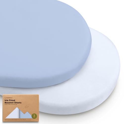 Image of 2-Pack Baby Bassinet Sheets Girl, Boy - 33x17 Viscose Derived from Bamboo Bedside Mattress Fitted Bassinet Sheets, Compatible with Halo Bassinest Swivel Sleeper, Baby Delight, Graco (Blue Flax)