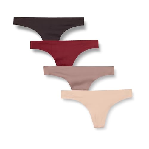 Deal: Amazon Essentials Women's Seamless Bonded Stretch Thong Underwear, Pack of 4, Beige/Brown/Burgundy/Taupe, X-Small