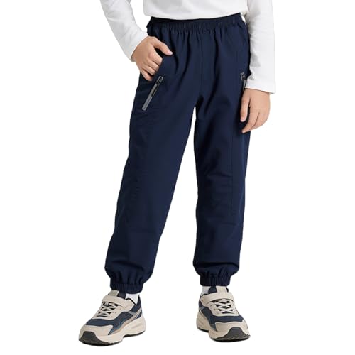 Hoseay Pantalones Senderismo Impermeables Niños, Suaves Pantalón Exteriores Lluvia con Bandas Reflectantes, Resistentes al Viento Pantalones Jogger Trekking para Niño 10-11 Años, Azul
