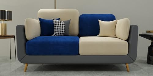 Image of Sixpine Luxury Dual Color Upholstery Sofa in Premium Velvet | Solid Wood Structure | Sturdy Golden Legs | High Density Foam | Extra Comfort for Modern Living Room (Blue & Beige, 2 Seater)