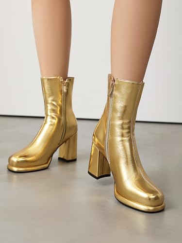 BEAUPAS Women's Platform Gogo Boots Ankle Boots High Heel Booties Chunky Block Heeled Round Toe Side Zipper Goth Short Boots Dress Shoes4