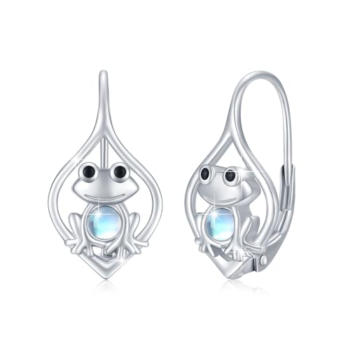 ABIGY Pendientes de búho/rana/gato/perezoso/colibrí pendientes de plata de ley 925 piedra lunar pendientes de animales joyas pendientes piedra lunar joyas pendientes regalo para mujer, Plata de ley
