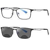 mincl Transition Photochromic Bifocal Reading Glasses for Mens,Square Clear UV Protection Sunglasses Readers 0~+4.00 (black, 1.5 x)