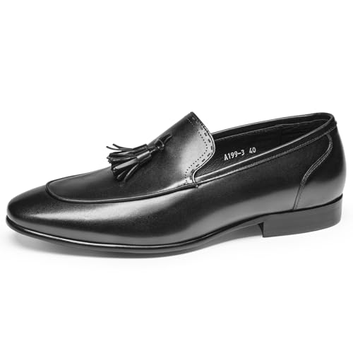 Men's Loafers & Slip-Ons - Genuine Leather Tassel Loafers | Classic Dress Shoes with Hand-Tied Fringes for Formal Occasions