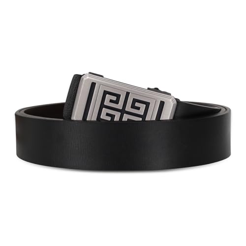 Image of Aurolran Men&Womens Leather Dress Belt Business Automatic Buckle Belt Color-Black Silver Gold