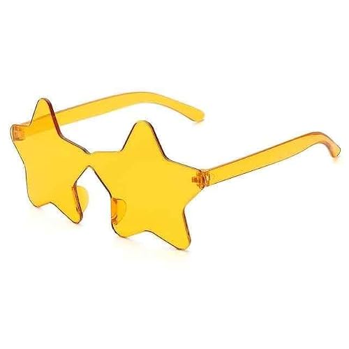 PLAYZOCO Gafas de Sol en forma de estrella, gafas de sol sin montura, Gafas diseño estrella, Gafas para disfraz, Gafas para fiesta, Gafas despedida de soltero/a, Gafas carnaval, Unisex (Amarillo)