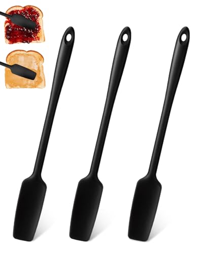 JUKOTA Set di 3 spatole in silicone con manico lungo da 28,2 cm, per mescolare la cottura e raschiare, senza cuciture, antiaderenti, utensili da cucina per cucinare e mescolare