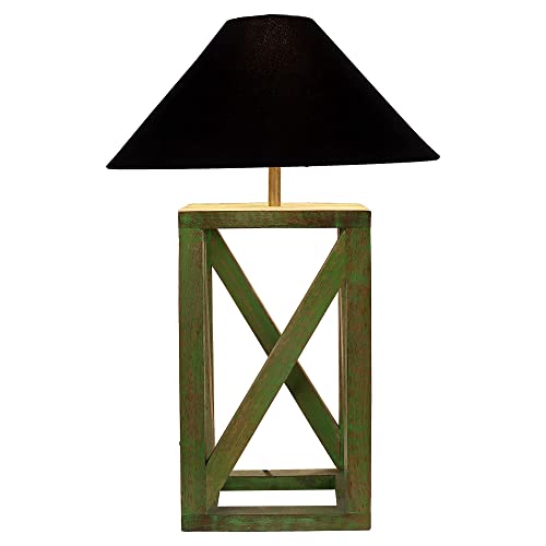 Image of tu casa Table Lamps with Mango Wood Base & Black Cotton Shades for Home Decor, Bedrooms, Living Room, Gifting, Diwali Decoration, Dining Space, Study Room, Hall (Height- 51cm) - Bulb not Included