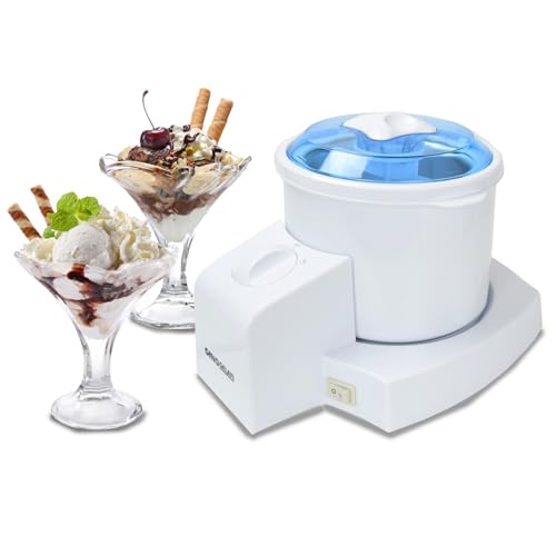 Gino Gelati Eismaschine Potium Speiseeismaschine Eiscreme Maschine Eisbereiter, 70 Watt, Weiß/Blau, Kompaktes Design, leichte Reinigung, für Zuhause