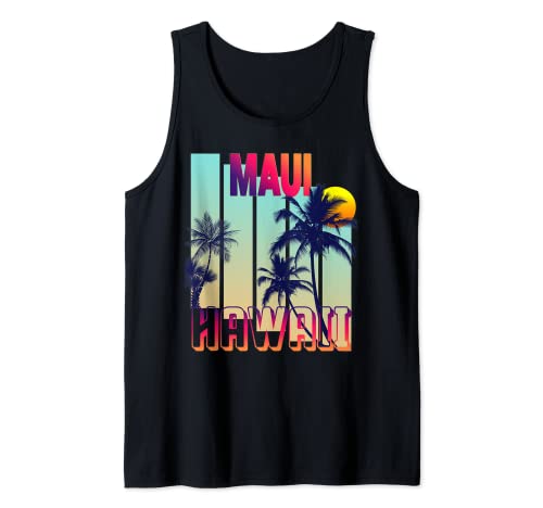 Maui Hawaii - Palmera retro estilo vintage Camiseta sin Mangas