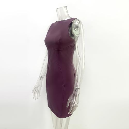 Image of XLLAIS Sleeveless PU Sheath Dress Faux Leather Bodycon Midi Pencil Dress