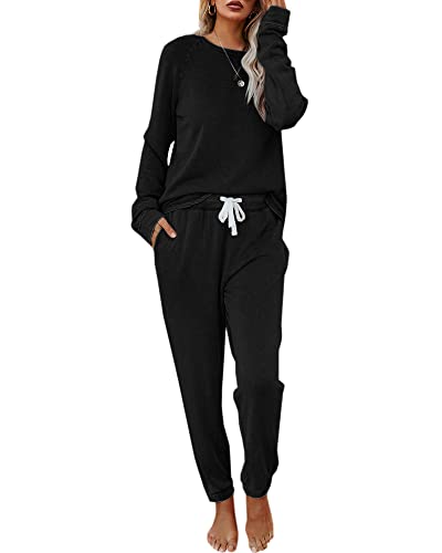 Eurivicy Women's Solid Sweatsuit Set 2 Piece Long Sleeve Pullover and Drawstring Sweatpants Sport Outfits Sets