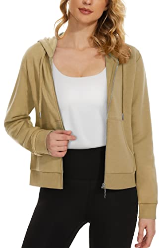 Tacvasen Women's Zip Up Hoodies Casual Jackets Fleece Sweatshirts With Pockets For Fall, Khaki, S #TOP2
