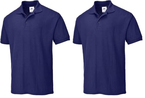 Portwest B210 Naples Polo Shirt Short Sleeve Pique Knit Polycotton Uniform Workwear Breathable Rib Collar UV Protection Twin Stitch Durable Wear, Navy, 5XL