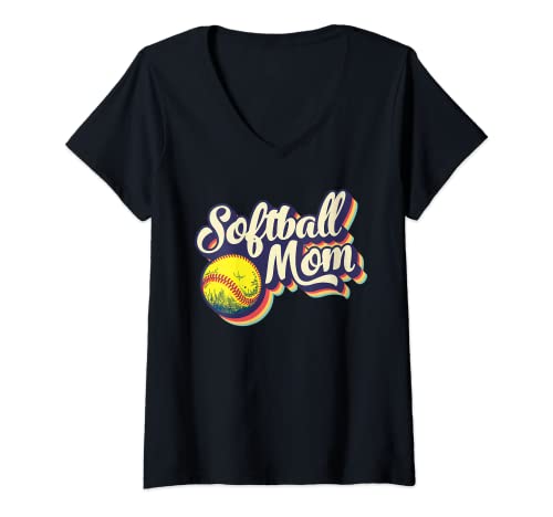 Mujer Retro Softbol Mamá Divertido Vintage Día De La Madre Divertido Mamá Vida Camiseta Cuello V