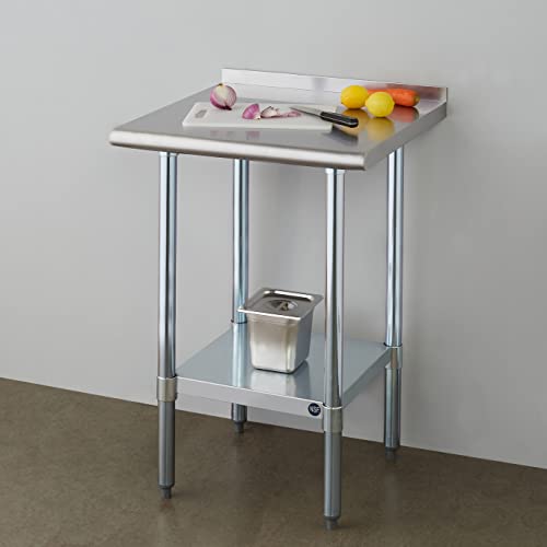 Image of ROCKPOINT Stainless Steel Table for Prep & Work with Backsplash 24x24 Inches, NSF Metal Commercial Kitchen Heavy Duty Table with Adjustable Under Shelf and Table Foot for Restaurant, Home and Hotel