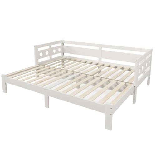 LUNEX HOME Lit gigogne 90 x 190/200 cm en pin Massif avec Couchage et sommier à roulettes, Lit Banquette 2 Places, Blanc (90 x 200cm)