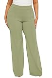 Women's High Waisted Wide Leg Dress Pants, Sage Green, Professional Straight Leg Trousers