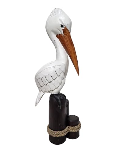 Figura decorativa de pelícano tallada en madera miniatura 3
