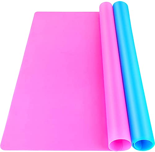 Jubilant 2 Pack Large Silicone Sheet for Crafts Jewelry Casting Mould, Nonstick Craft Mat, Placemat, Playdoh Mat - 15.7" x 11.7" Blue & Rose Red