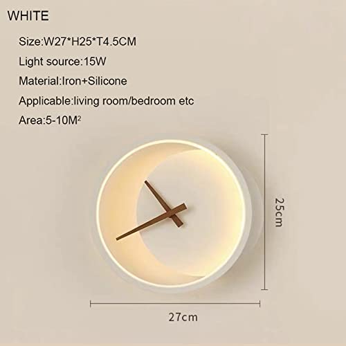 GLigeT Wanduhr Wandleuchte Wohnzimmer Moderne minimalistische Schlafzimmer Nachttischlampe Persönlichkeit Restaurant Mute Clock Modellierung Lichter Home Deco Wanduhren (Color : White)