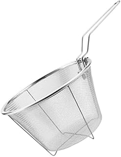 DOITOOL Stainless Steel Deep Fry Basket Round Wire Mesh Fry Basket Deep Fryer Strainer with Handle for Frying (26X15X9.5cm)