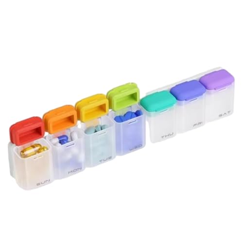 Pastillero magnético semanal con bandejas extraíbles, pastillero de 7 días para nevera y contenedor de medicina transparente de viaje, colorido